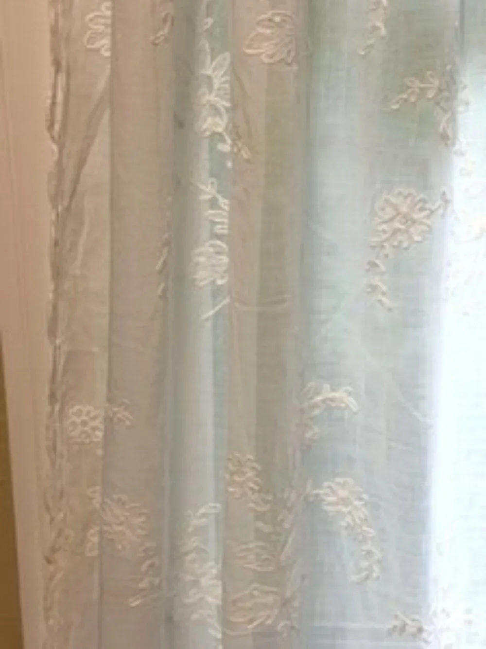 Pair of vintage 90s embroidered sheer curtains French Provincial style  57